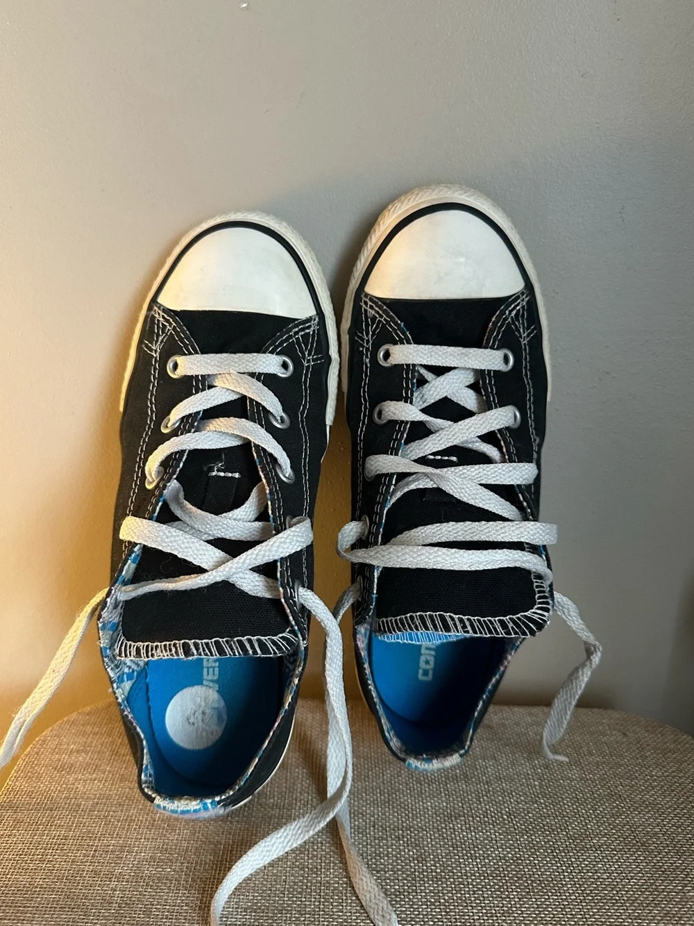 AllStar Converse Black Canvas Kids Lace-Up Sneakers with White Laces - 3 Juniors
